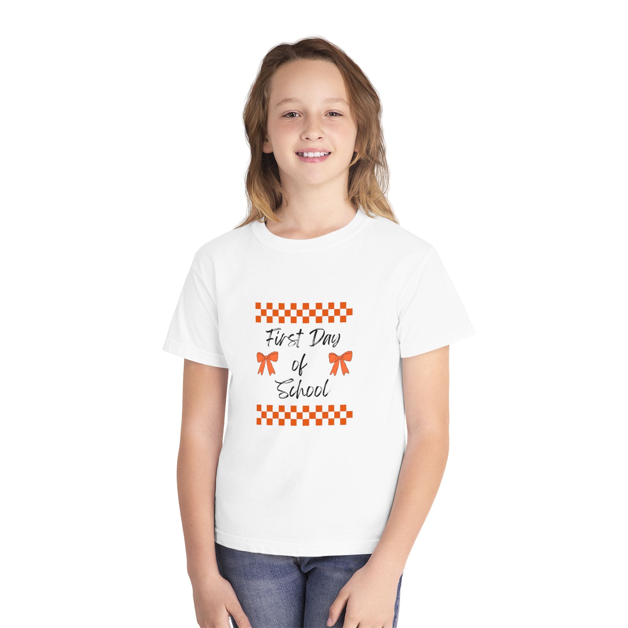 First Day of School Youth T‑Shirt — Cheer Bow Back‑to‑School Tee